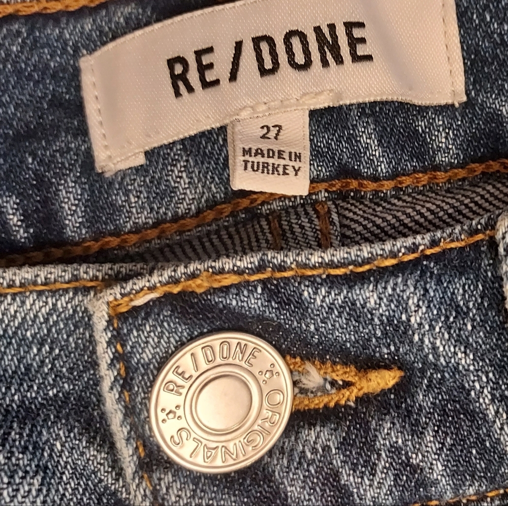 Re/Done Blue Denim Distressed Jeans Size 27 Button Fly Ankle - Picture 9 of 12